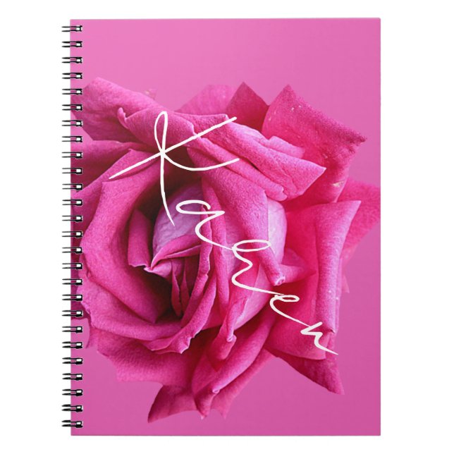 Customisable name Karen hot pink rose floral  Notebook (Front)