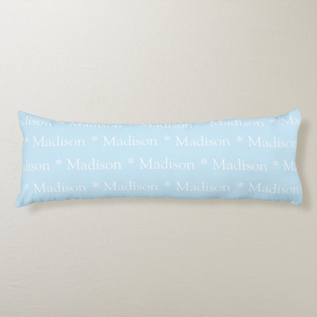 Customisable name light blue white double sided body cushion (Front)