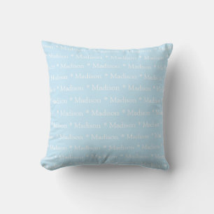 Customisable name light blue white double sided cushion