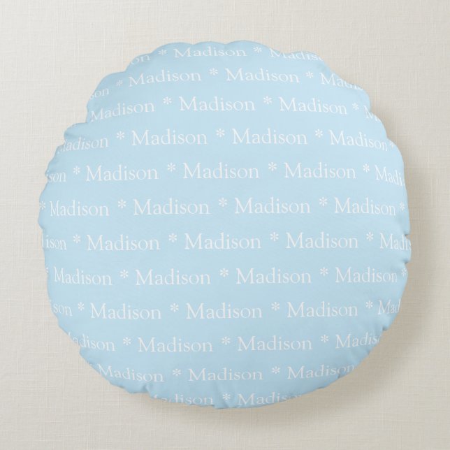 Customisable name light blue white double sided round cushion (Front)
