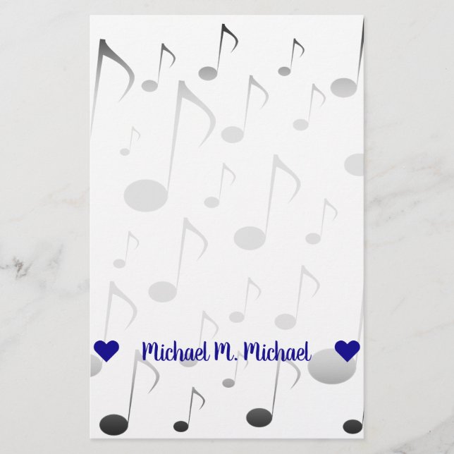 Customisable Name; Many Musical Notes Pattern Stationery (Front)