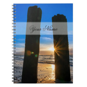 Customisable name ocean lover beach sunset romance notebook
