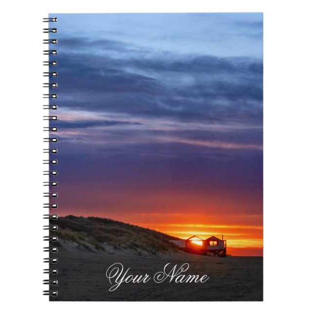 Customisable name ocean lover beach sunset romance notebook (Front)