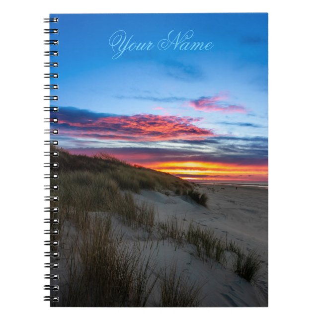 Customisable name ocean lover beach sunset romance notebook (Front)