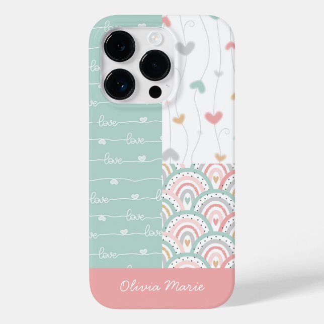 Customisable Name Patchwork Love Hearts Rainbows  Case-Mate iPhone Case (Back)