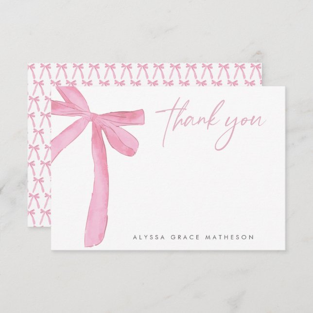 Customisable Name Pink Bow wedding Bridal Shower Thank You Card (Front/Back)