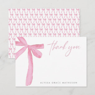Customisable Name Pink Bow wedding Bridal Shower Thank You Card