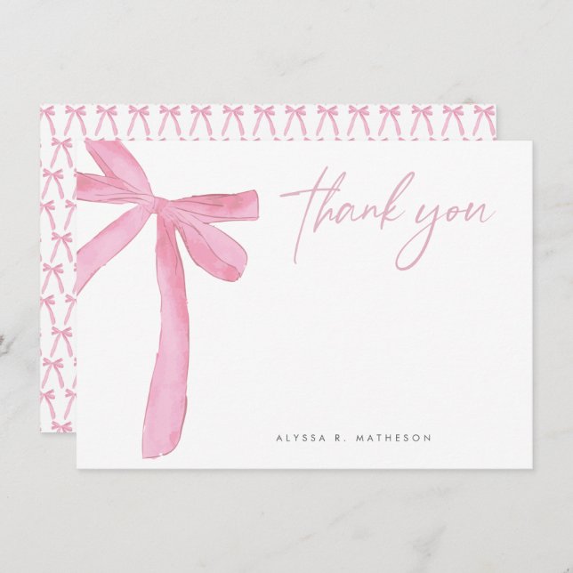 Customisable Name Pink Bow wedding Bridal Shower Thank You Card (Front/Back)