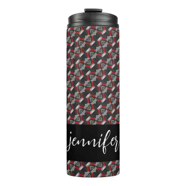 Customisable name Seamless grey pattern Thermal Tumbler (Front)