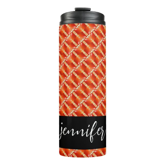 Customisable name Seamless orange pattern Thermal Tumbler (Front)