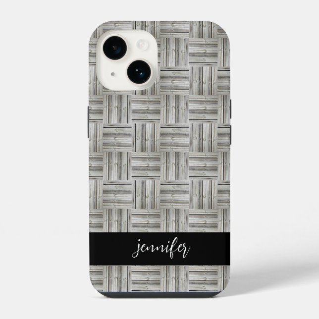 Customisable name Seamless wood pattern iPhone Case (Back)