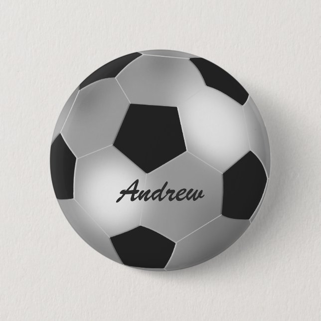 Customisable Name silver Soccer Ball button badges (Front)