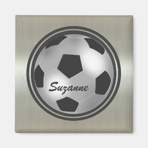 Customisable Name silver Soccer Ball Magnets