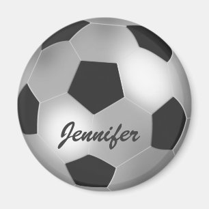 Customisable Name silver Soccer Ball Magnets