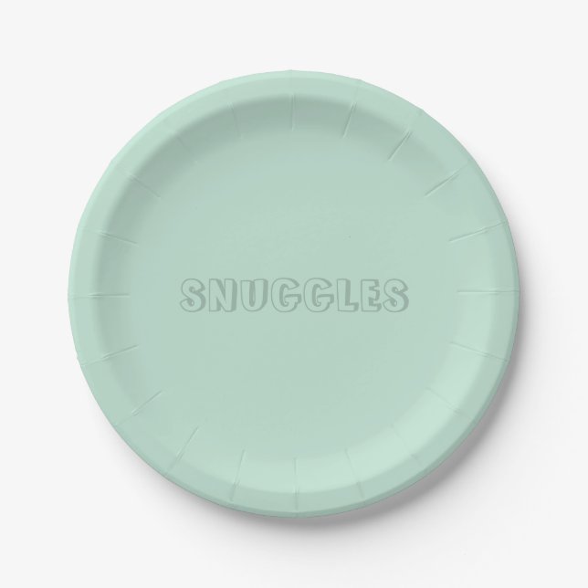 Customisable name "Snuggles" seafoam mint green Paper Plate (Front)