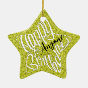Customisable Name, Star-Shaped Happy Birthday Ceramic Ornament