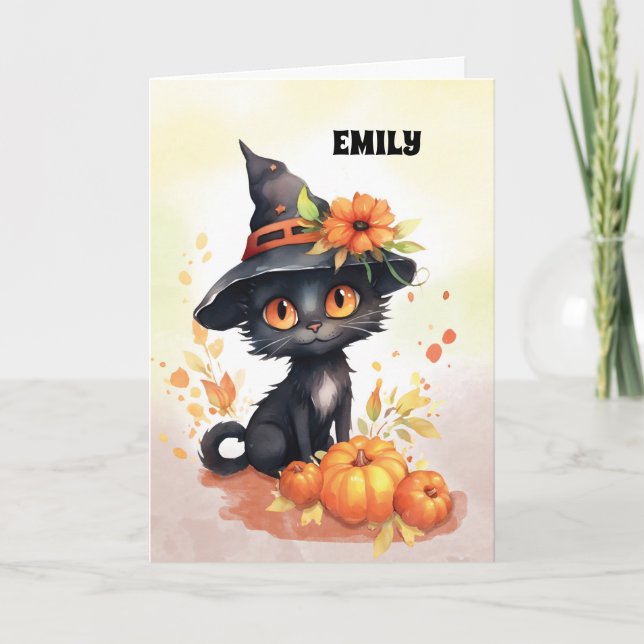 Customisable Name Sweet Halloween Cat Card (Front)