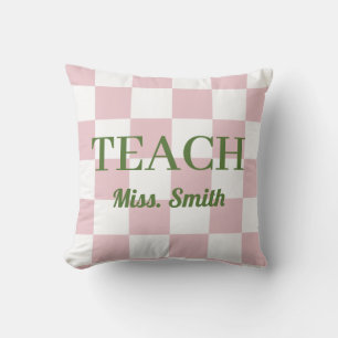 Customisable Name Teach Tote Cute Pink Chequered Cushion