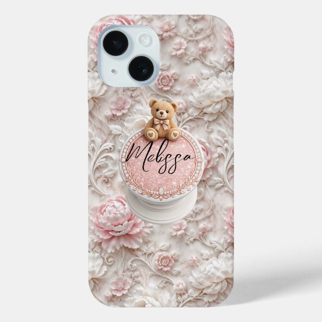 Customisable Name Teddy iPhone 15 Case & Grip (Back)