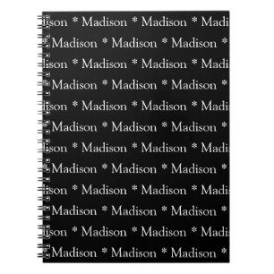 Customisable name, text, black white notebook