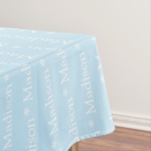 Customisable name text light blue white tablecloth