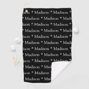 Customisable name, text pattern black white golf towel