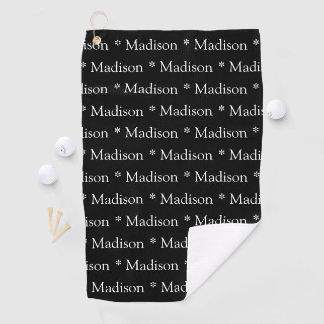 Customisable name, text pattern black white golf towel (InSitu)