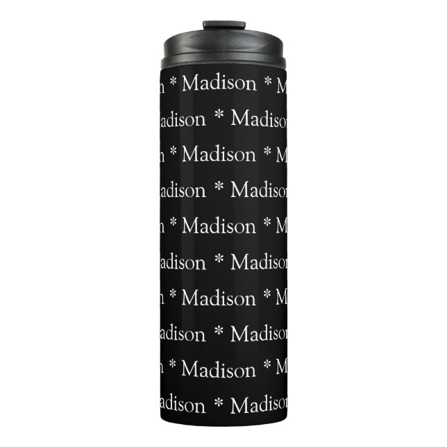 Customisable name text pattern black white thermal tumbler (Front)