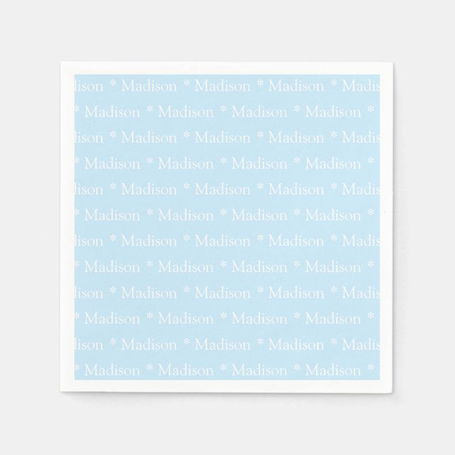 Customisable name text pattern light blue white napkin (Front)