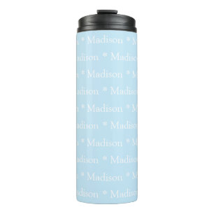 Customisable name text pattern light blue white thermal tumbler