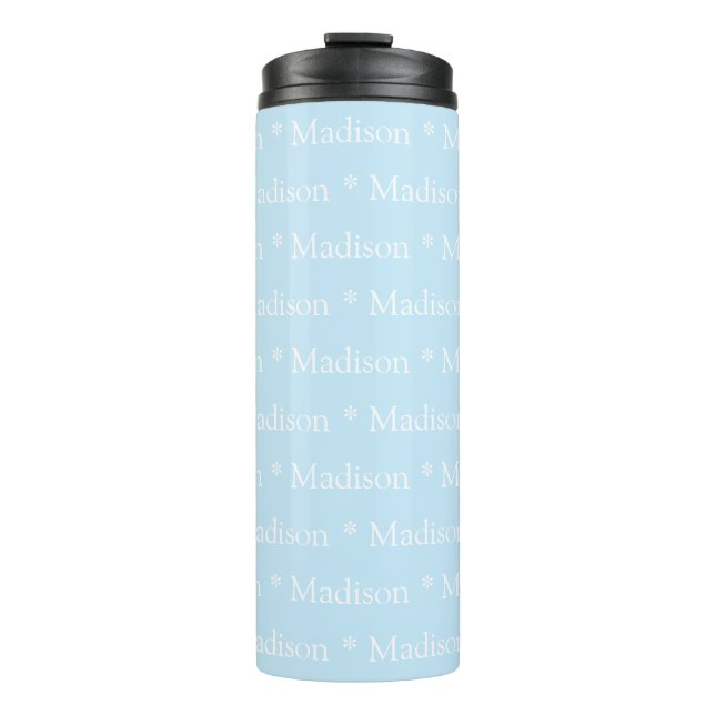 Customisable name text pattern light blue white thermal tumbler (Front)