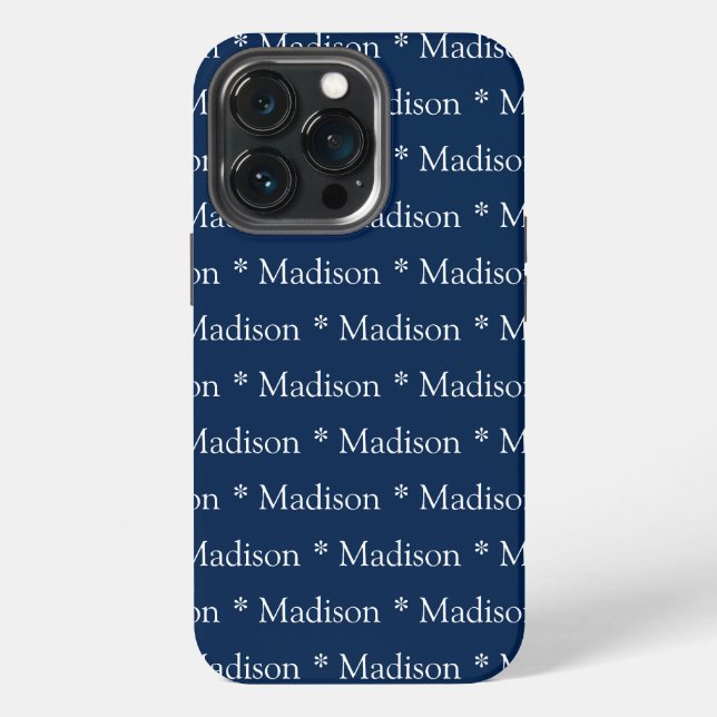 Customisable name, text, pattern navy blue white iPhone case (Back)