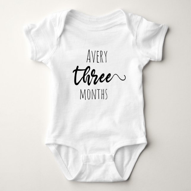 customisable name three months baby bodysuit (Front)