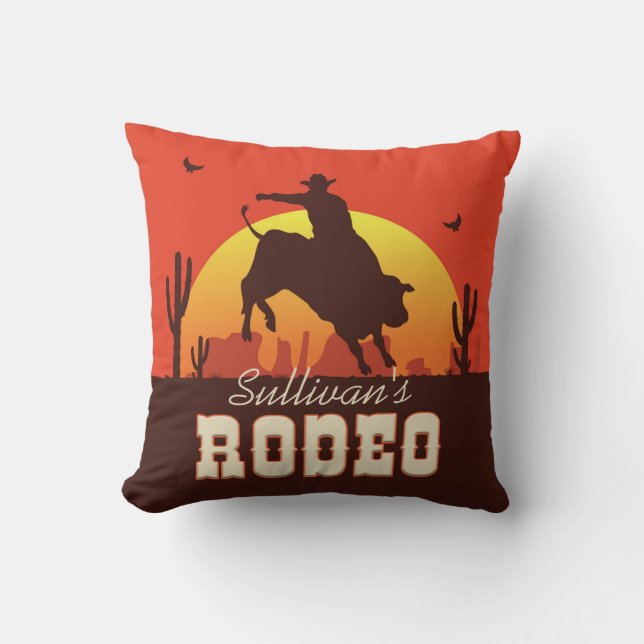 Customisable NAME Western Cowboy Bull Rider Rodeo Cushion (Front)