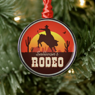 Customisable NAME Western Cowboy Bull Rider Rodeo Metal Ornament