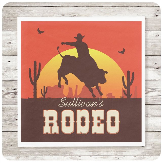 Customisable NAME Western Cowboy Bull Rider Rodeo Napkin (Creator Uploaded)