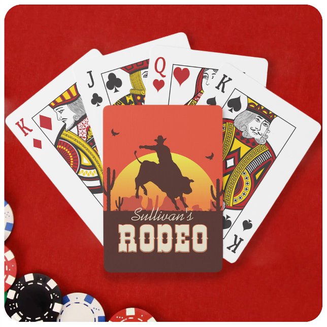 Customisable NAME Western Cowboy Bull Rider Rodeo Playing Cards (Creator Uploaded)