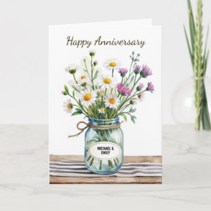 Customisable Names Anniversary Wildflowers in Jar Card