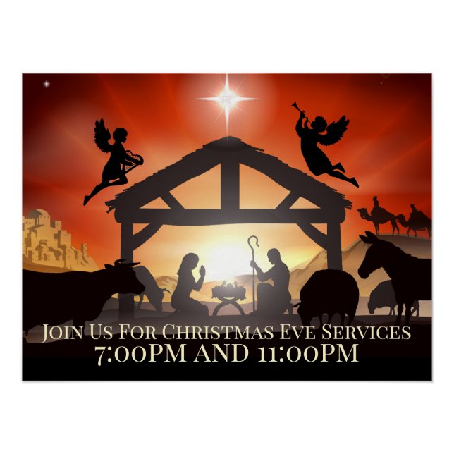 Customisable Nativity Scene Religious Christmas Poster (Front)