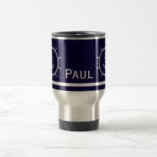 Customisable Nautical Anchor and Wheel Monogram Travel Mug