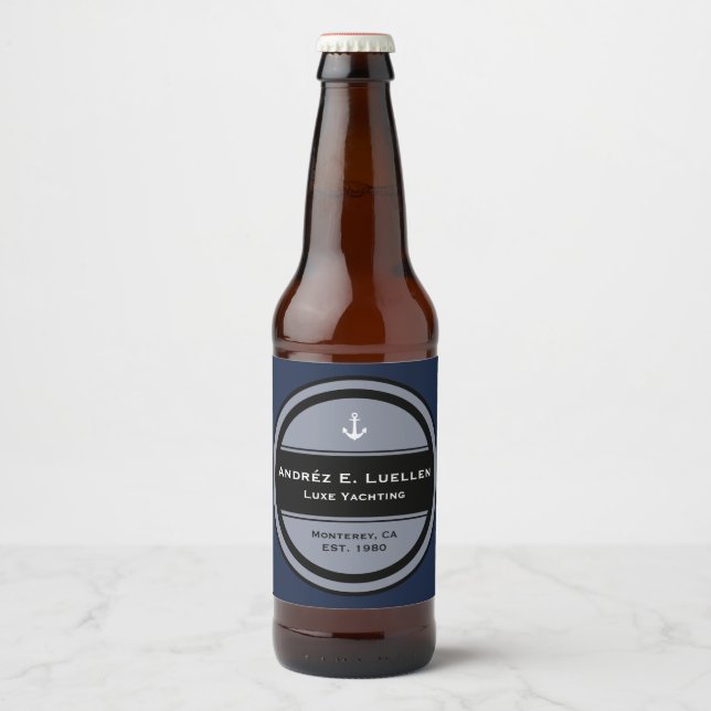 Customisable Nautical Anchor Circle Beer Bottle Label (Front)