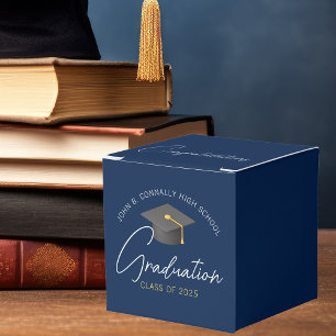 Customisable Navy Blue Modern Graduation Party Favour Box