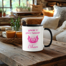 Customisable Neon Halloween Mug - Pink Bat Design
