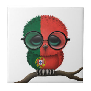 Customisable Nerdy Portuguese Baby Owl Chic Ceramic Tile