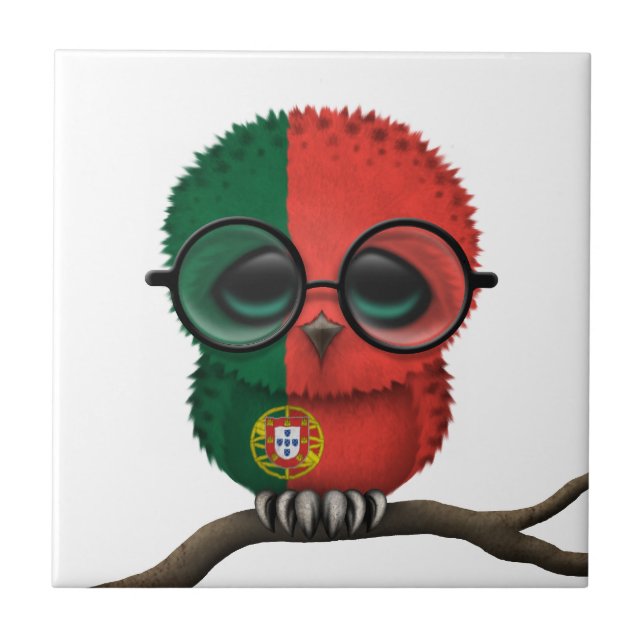 Customisable Nerdy Portuguese Baby Owl Chic Ceramic Tile (Front)