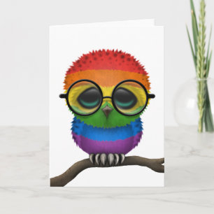 Customisable Nerdy Rainbow Gay Pride Baby Owl Chic Card