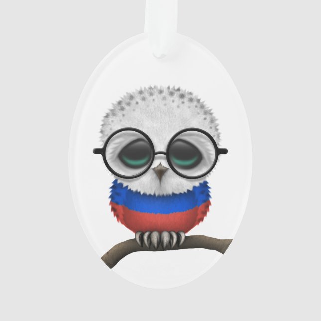 Customisable Nerdy Russian Baby Owl Chic Ornament (Back)