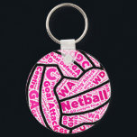 Customisable Netball Positions Ball Themed Key Ring<br><div class="desc">Netball word cloud ball shaped design key ring,  with custom background colour. Netball positions fun gift ideas.</div>