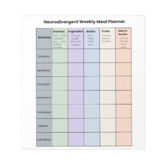 Customisable Neurodivergent Weekly Meal Planner Notepad