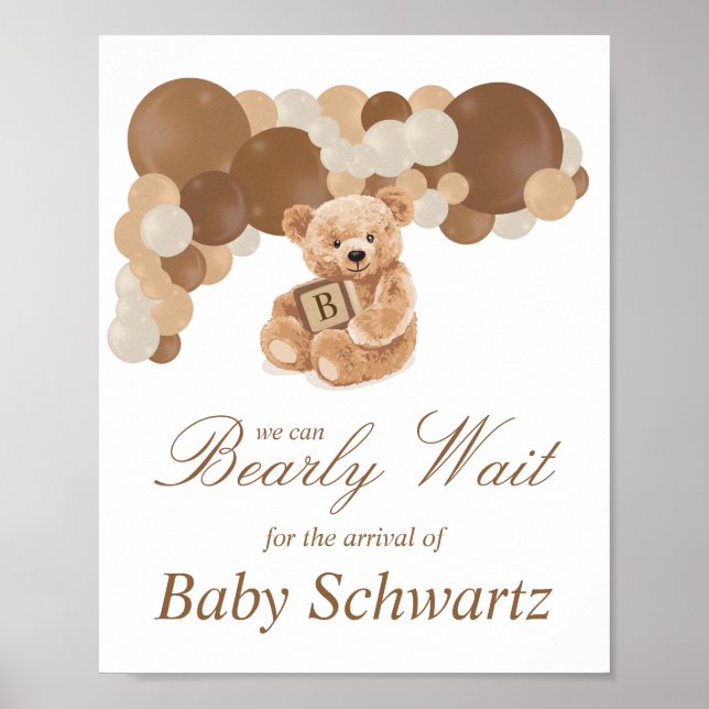Customisable Neutral Brown Pampas Teddy Bear Sign (Front)